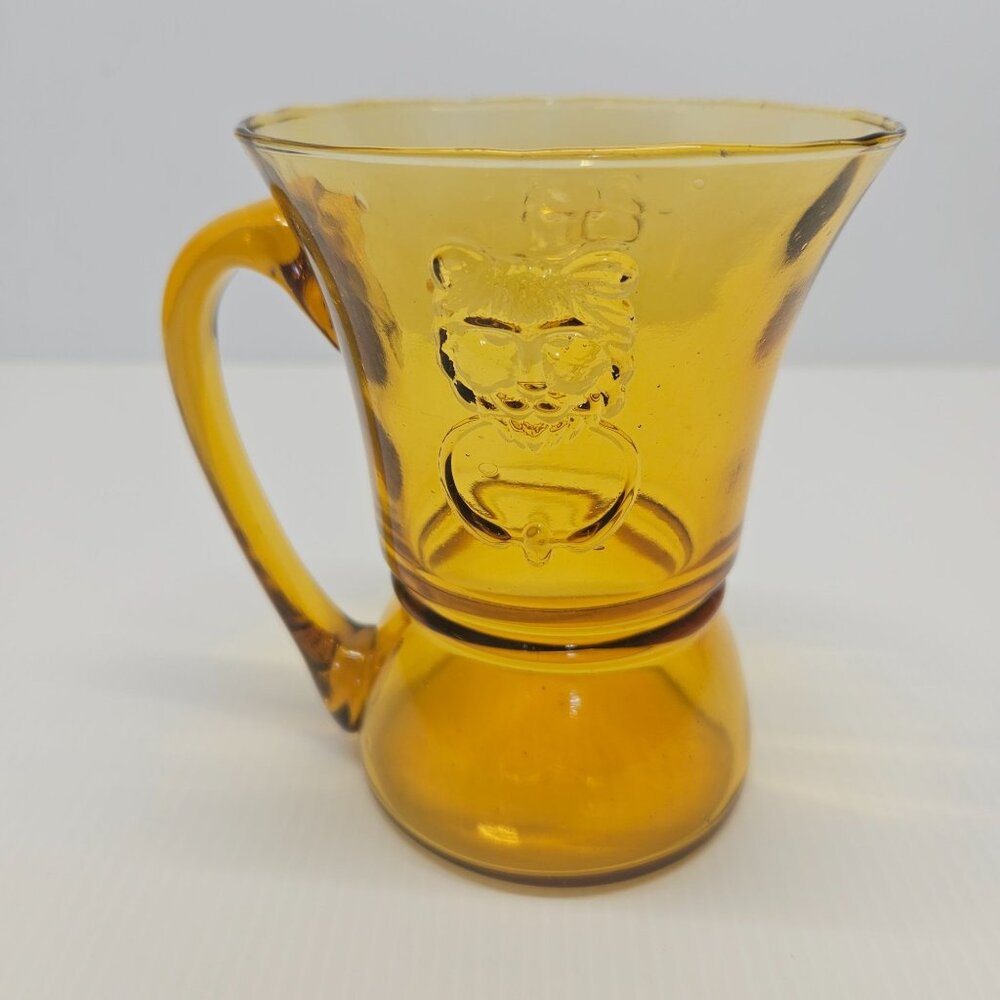 Vintage Rossini Lions Head Amber Glass Beer Mug Applied Handle Italian MCM